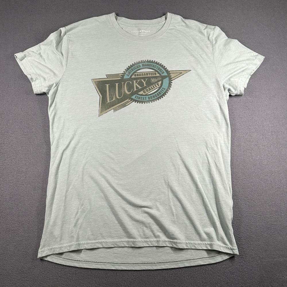 Lucky Brand Shirt Mens Medium Green American Manufacturer Logo Graphic Tee